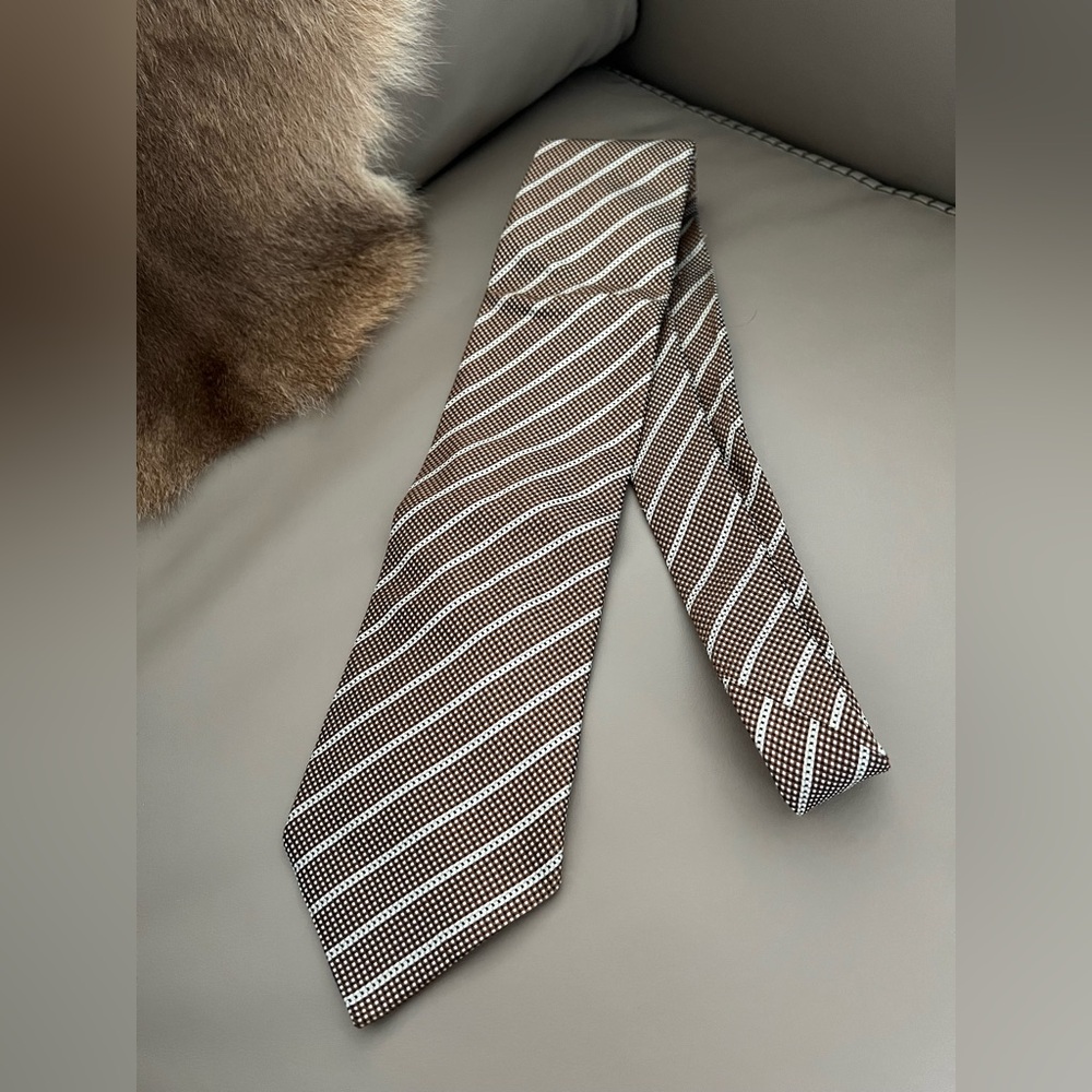 Giorgio Armani Brown and White Striped Tie